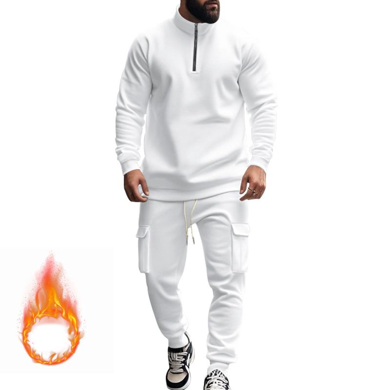 Fleecegefüttertes Sweatshirt-Set mit Viertelreißverschluss für Herren – Slim Fit Thermo-Jogging-Outfit für Herbst und Winter_voghion.com
