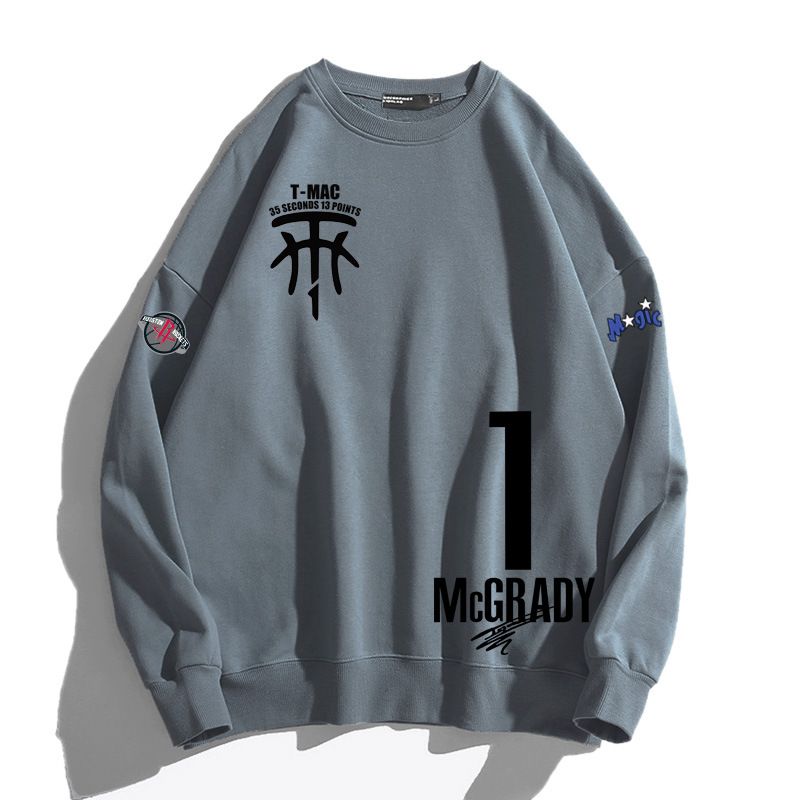 Maglietta lunga commemorativa da basket McGrady con cappuccio a scollo tondo, unisex, a maniche doppie, stampata, autunno/inverno, ampia_voghion.com