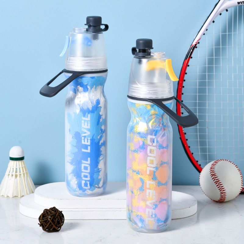 Outdoor-Radsport-Sprühflasche mit Strohhalm, multifunktionale Kühlflasche für Fahrräder, doppellagiger Kaltwasserbecher_voghion.com