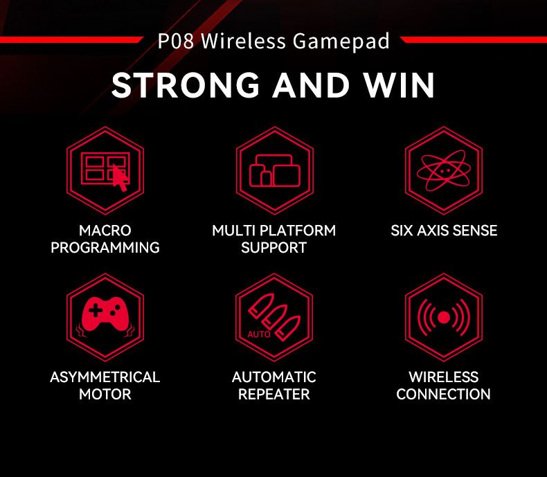 P08 Wireless Gamepad - IOS/Android /PC/Switch/PS4 platform, six-axis somatosensory, macro programming, long battery life, anti-skid design_voghion.com
