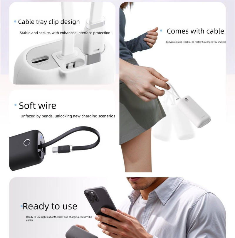 iWALK 10000mAh Küçük Dondurma Çubuğu Dahili Kablo Büyük Kapasiteli Mini Ultra Hafif Acil Durum Güç Bankası_voghion.com