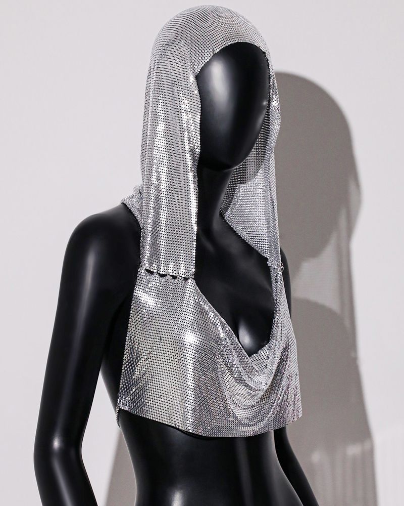 Damen-Kapuzenweste im Metallic-Look – Y2K Streetwear Crop Top für Sommerfestivals & Nachtleben_voghion.com