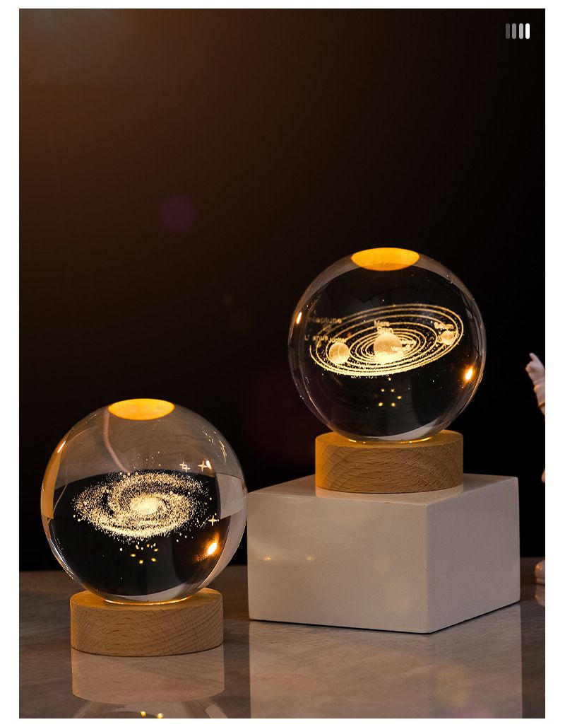 Sfera di cristallo 3D da 8 cm, luce notturna con incisione laser, sistema solare, globo astronomico, regalo di compleanno, decorazione per la casa e il desktop._voghion.com