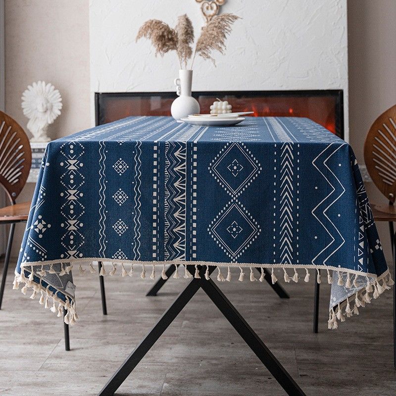 Nordic cotton and linen TPU waterproof and oil-proof ethnic style leave-in dining table cloth household banquet tablecloth table flag_voghion.com