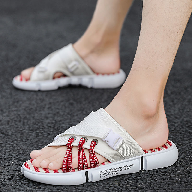 Hausschuhe im Sommer, rutschfest, One-Word-Slipper, China-Chic Outdoor, Cool, Trawl, Red Ins, Strandschuhe, Herrenschuhe_voghion.com
