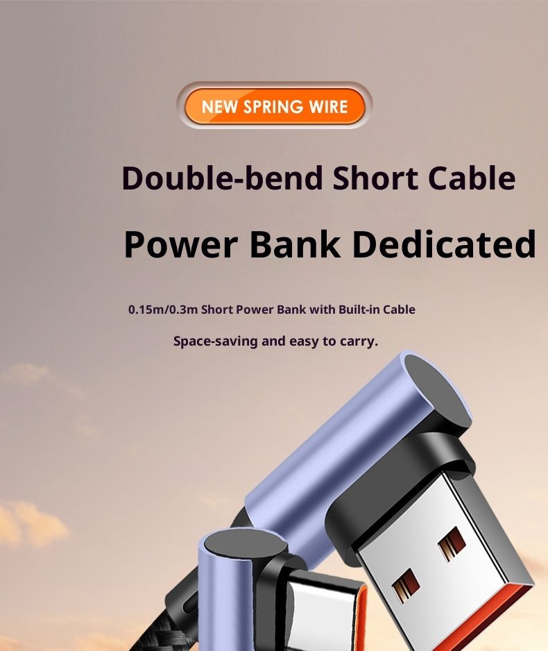 Digitex 0,15 m supersnelle Type-C data-oplaadkabel met hoek van 30 cm voor Android en korte mobiele telefoon_voghion.com