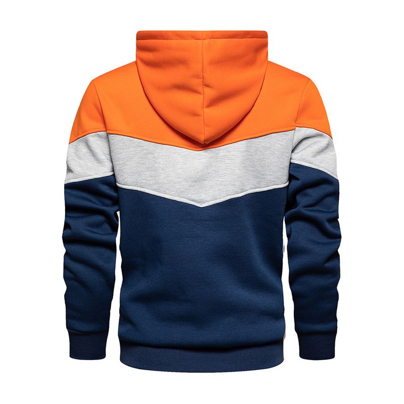 Conjunto deportivo informal de dos piezas con capucha y contraste de color para hombre_voghion.com