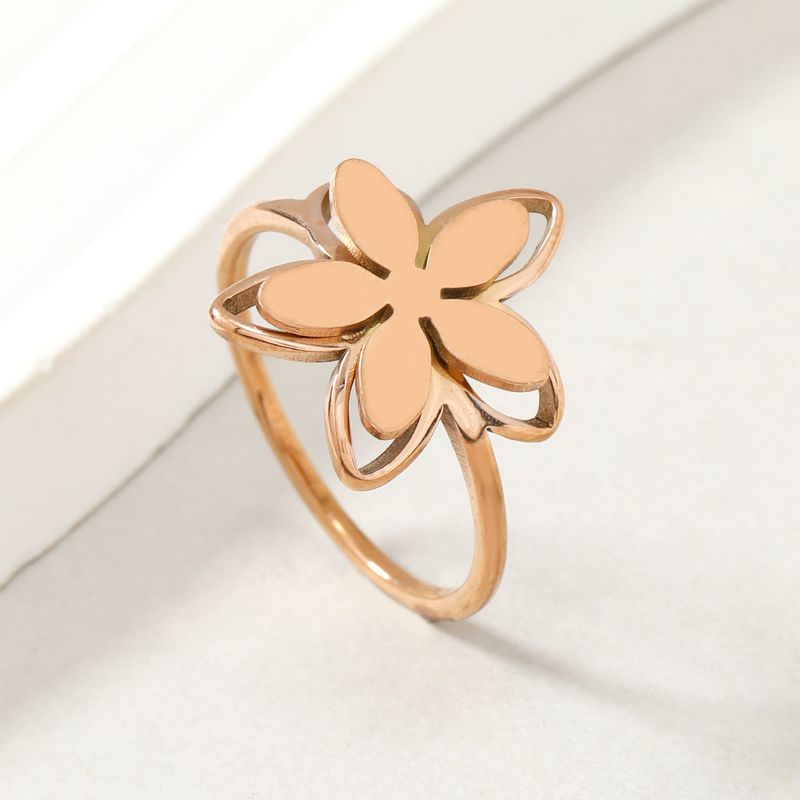 Titanium ring for women with a design sense of hollowed out double-layer flower ring, niche light luxury handmade_voghion.com