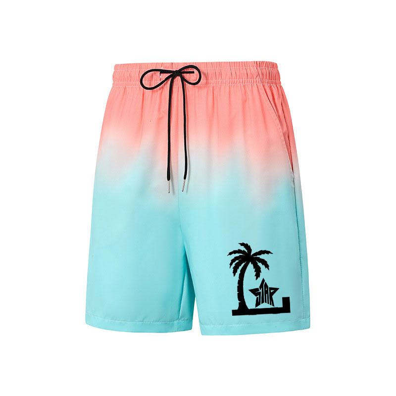 Herenkleding 25 Zomer Heren Cross Border Buitenlandse Handel Gradiëntkleur Losse Bedrukte Vierpunts Strandshorts_voghion.com
