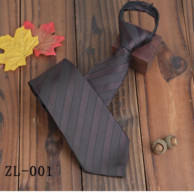 Cravatta da uomo retrò marrone con cerniera senza nodo, a righe, stile business casual, color caffè, 8 cm di larghezza_voghion.com