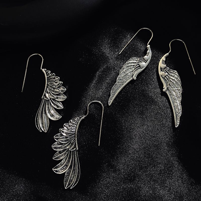 Retro Angel Wings øreringe til kvinder i overdrevet stil med udskåret tekstur og fjerkrog i legering_voghion.com