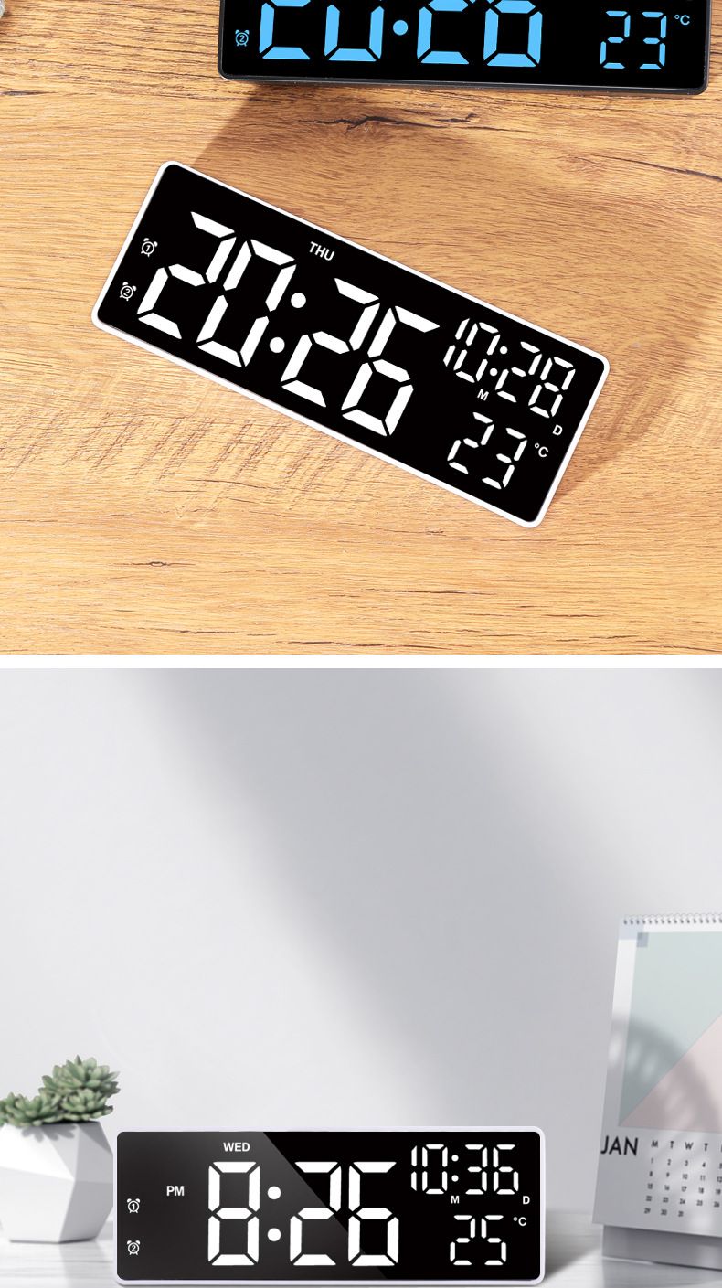 Specchio digitale per la temperatura, LED, batteria, spina, doppio uso, calendario perpetuo, sveglia multifunzione_voghion.com