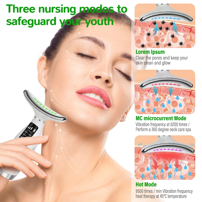 Neck Face Massager, 7 Color Portable Facial Massager For Enhanced Face, Neck And Shoulder Care With Vibrating And Warmin_voghion.com