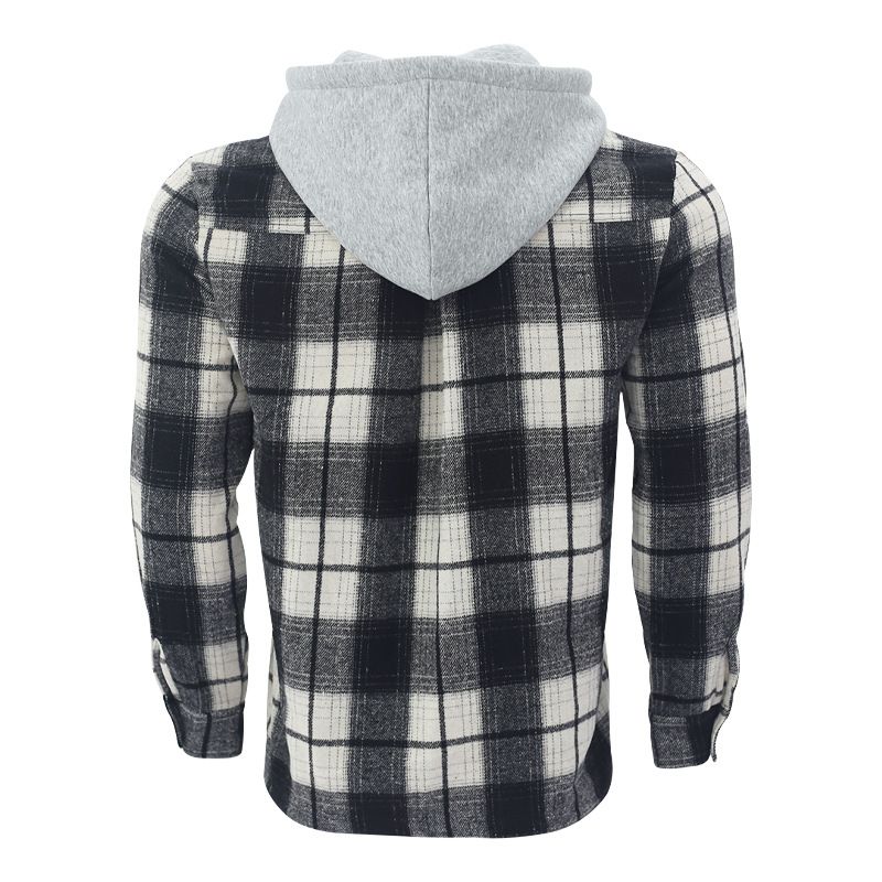 Herrenbekleidung Retro Herbst und Winter Kariertes Hemd Mit Kapuze Flanell Jacquard Freizeithemd_voghion.com