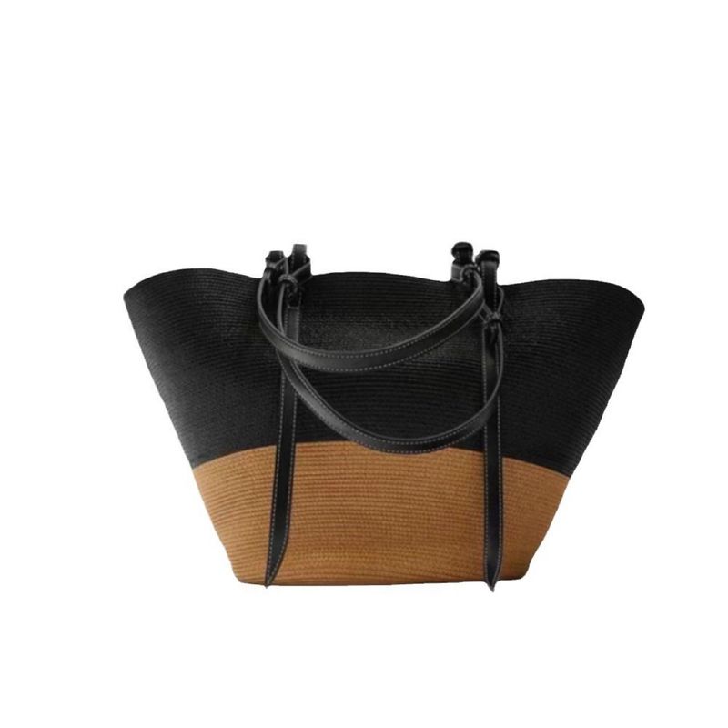 Klassische Damen-Umhängetasche aus Stroh, gewebt, für den Sommer oder den Strand, maschinengenäht, Handtasche, Lederriemen, handgefertigte Geldbörse_voghion.com