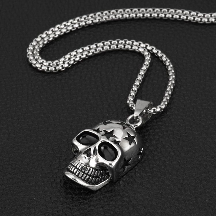 Hip Hop Punk Street Rock Personality Stainless Steel Men's Pendant Necklace Skull Pentagram Necklace Accessories_voghion.com
