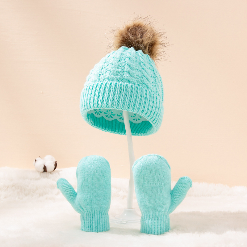 Baby clothing wool monochrome twist warm children's hat scarf gloves two or three sets_voghion.com