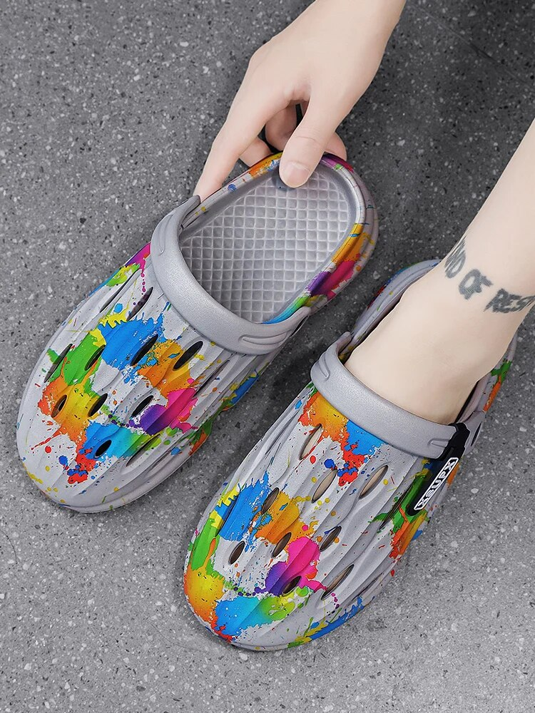 Slippers Beach Hollow Hole Man Platform Sandals Summer Men Casual Shoes EVA Slides Outdoor Flip-Flops_voghion.com