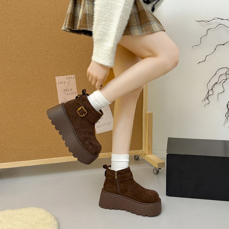 ShoeGlobe Commuting Veelzijdige Retro Hoogte Verhogende Dikke Zool Sneeuwlaarzen Voor Dames 2025 Nieuwe Winter Fleece Gevoerde Verdikte Warme_voghion.com