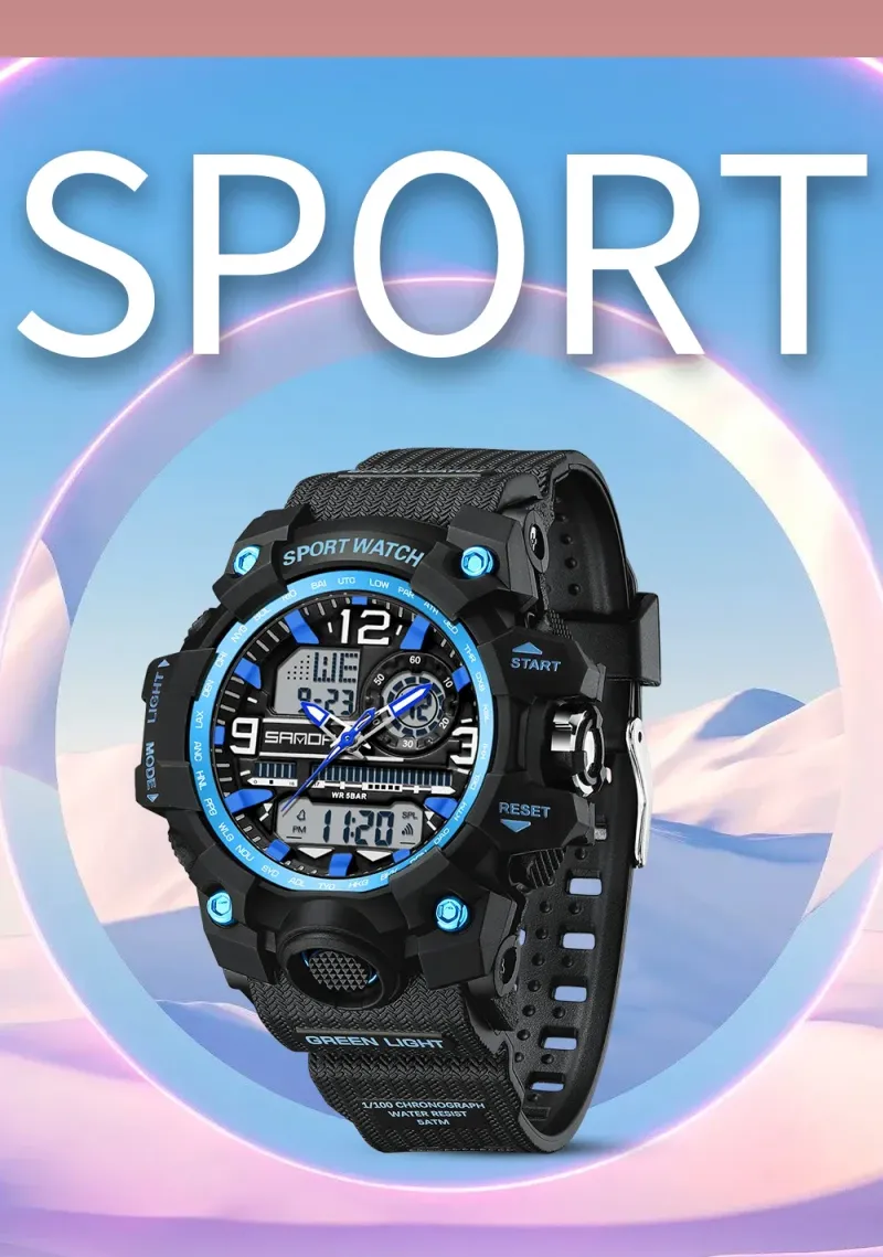 SANDA 3353 Sports Waterproof Electronic Shockproof LED Dual Display Lady Quartz Wristwatches Digital Watch For Boy Girl Children_voghion.com