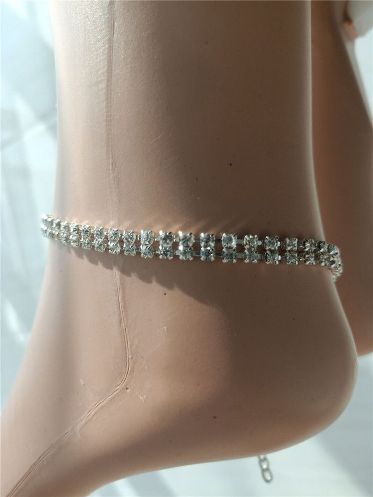 Brățară nouă cu diamante, două rânduri de diamante, lanț simplu cu diamant flash, bijuterii mici cu diamante pentru picior_voghion.com