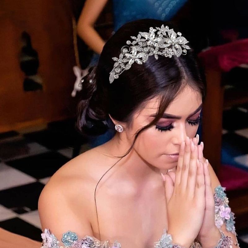 Braut Krone Kopfschmuck Legierung eingelegt Strass Krone Blatt Blume Haar Stil Kleid Zubehör_voghion.com