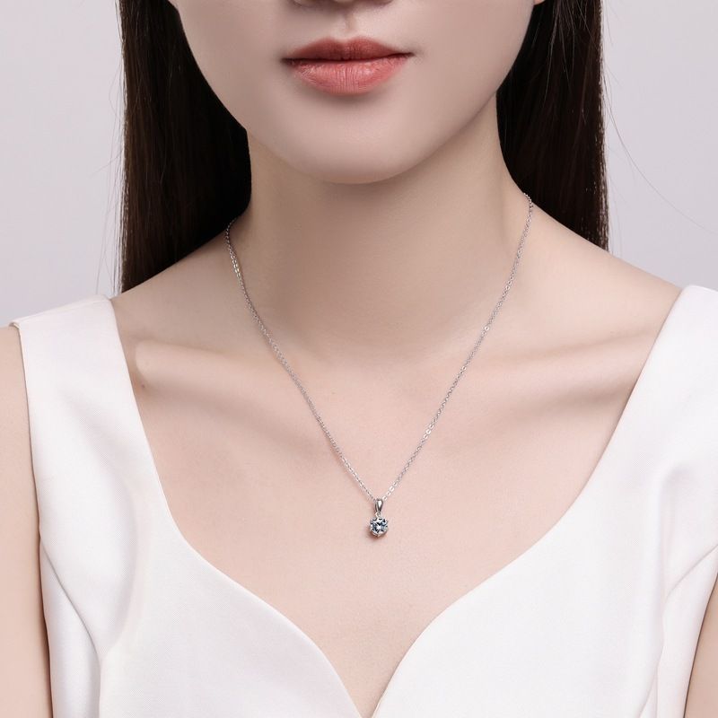 Collana in argento sterling per donna, ciondolo classico a sei griffe con moissanite da 1 carato, clavicola con diamanti_voghion.com
