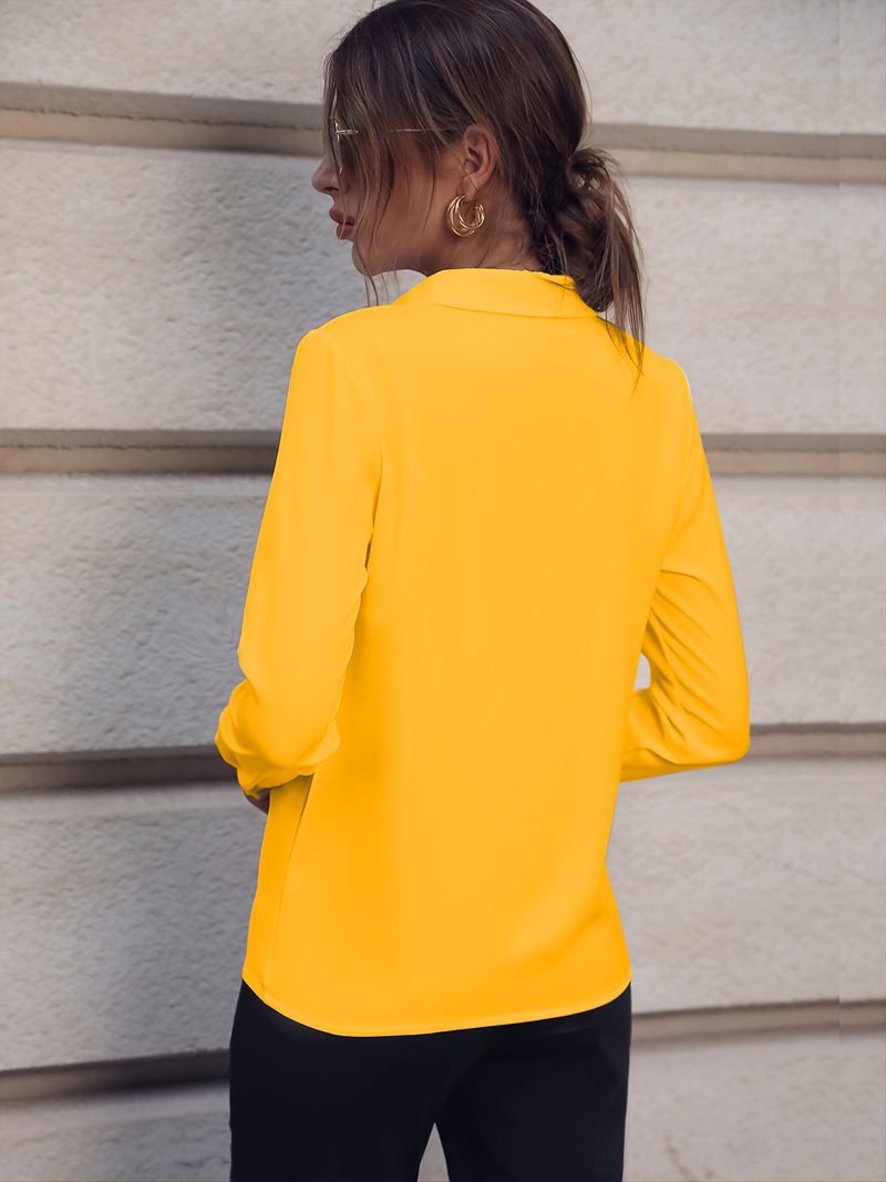Abbigliamento da donna Camicia da donna Camicia versatile semplice in tinta unita Camicia a maniche lunghe di media lunghezza Camicia di grandi dimensioni_voghion.com