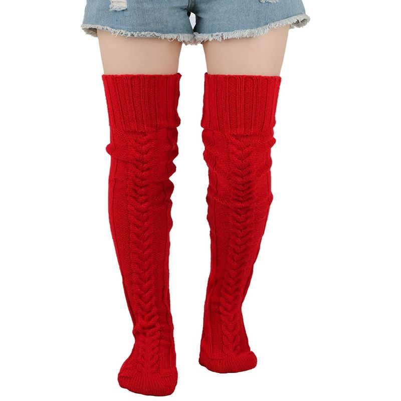 Unisex Overknee-Socken aus Flor, dicke Woll-Bodensocken für Damen, Fußwärmer, gestrickt, lange Overknee-Socken_voghion.com