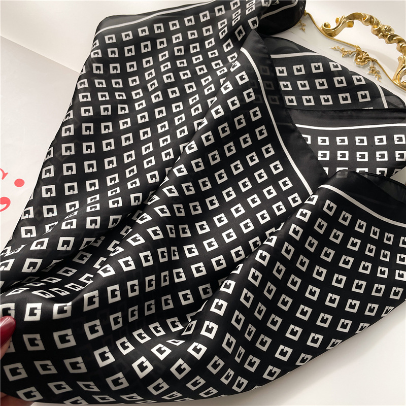 Bufanda con letra G de seda de imitación fina para primavera/verano, pañuelo cuadrado versátil, pañuelo para lazo para mujer de negocios, bufanda Simple de lujo_voghion.com