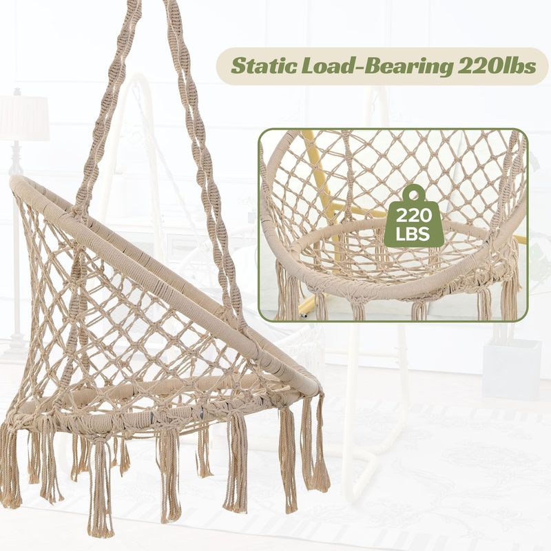Handmade Macrame Swing Hammock Chair With Stand - Indoor/Outdoor Boho Style Seating_voghion.com