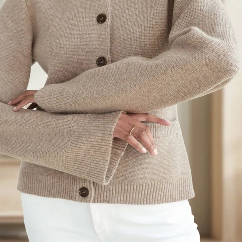 Luxury Knit Cardigan For Women - Soft & Cozy Oversized Sweater Coat With Buttons, Elegant Casual Style For Fall & Winter (Ivory, Taupe, Black)_voghion.com