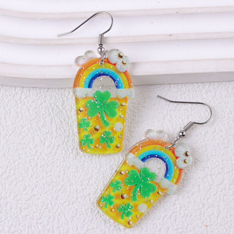 Boucles d'oreilles en verre à vin arc-en-ciel en acrylique, style créatif, pour le festival de la bière Clover_voghion.com