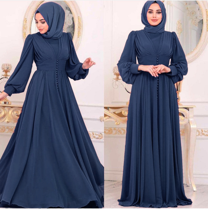 Dameskleding Moslim damesgewaad effen kleur chiffon puntige tuniekjurk Moslim Abaya_voghion.com