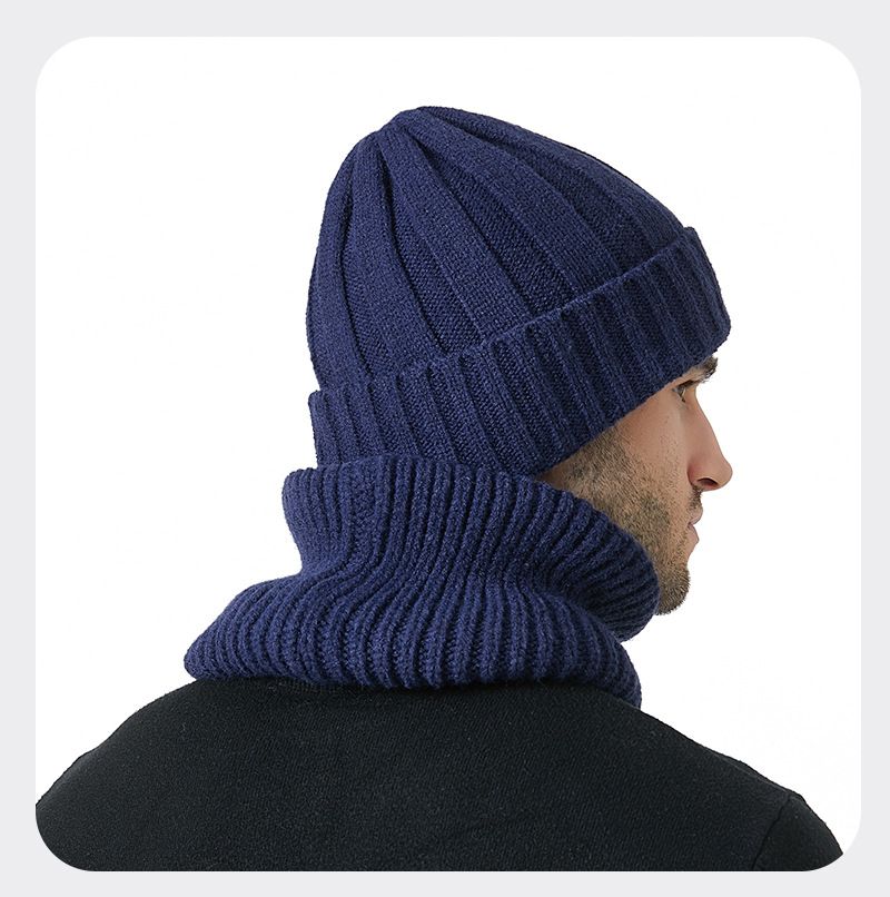 Conjunto de duas peças de malha e cachecol unissex, grosso e quente, proteção auricular, chapéu de malha casual_voghion.com