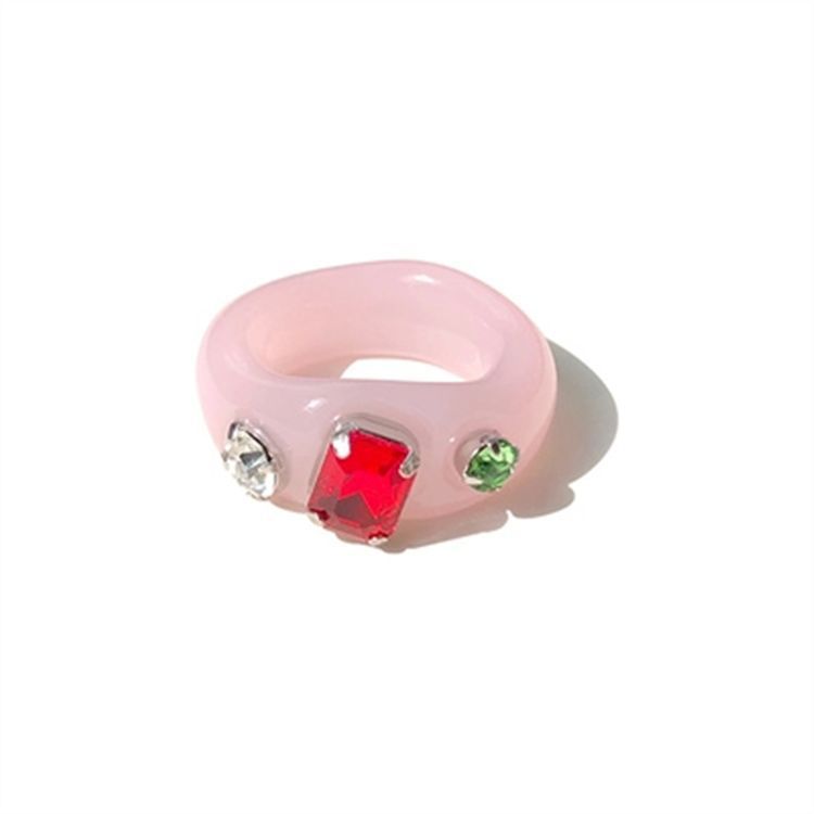 2024 neuer koreanischer Dongdaemun-Ring im gleichen Stil, geometrischer Wasserharz-Farbring mit quadratischem Diamant und transparentem Acryl_voghion.com