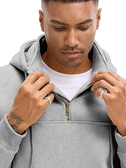 Herrenbekleidung Schweres Fleece-Kapuzenpullover - Warmer Winterpullover mit Kängurutasche, lässige, lockere Passform für Outdoor und Streetwear_voghion.com