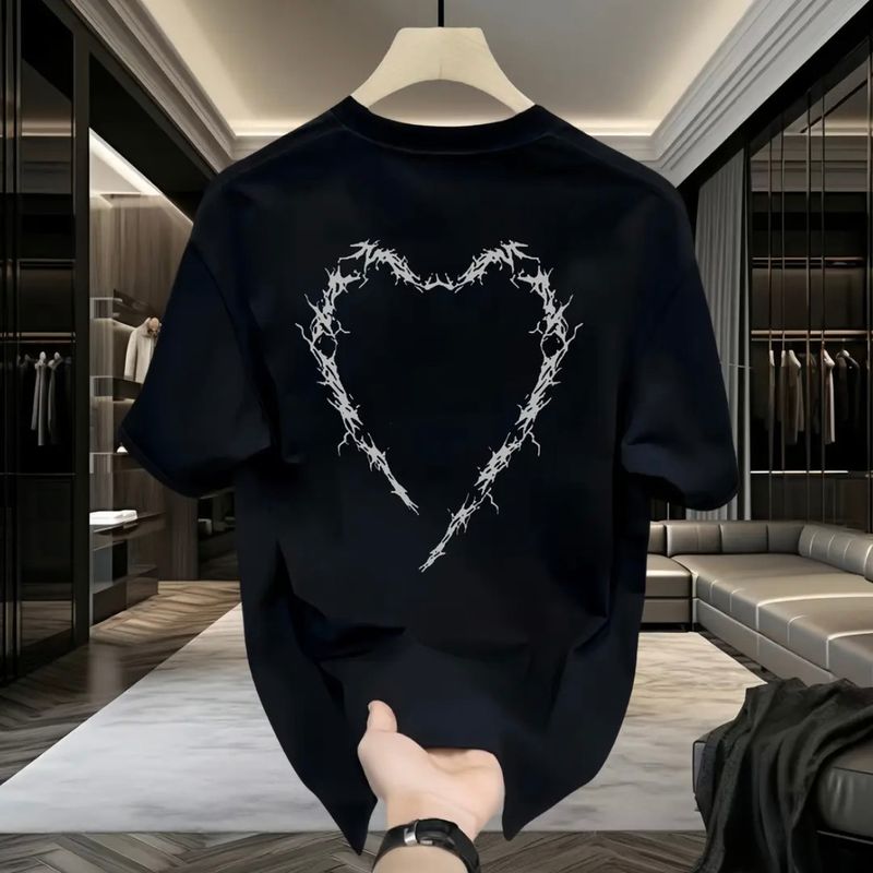 Meeste riided Raskekaaluline puhtast puuvillast lühikeste varrukatega T-särk Meeste Instagrami populaarse kaubamärgi tänavariiete lahtised ülaosaga T-särgid Meeste suvine T-särk_voghion.com