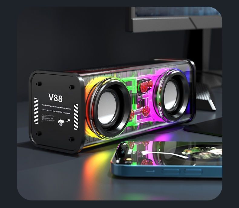 Advanced V88 Internet Celebrity Transparent Mech Cyberpunk Dual Speaker Large Desktop Audio Bluetooth_voghion.com