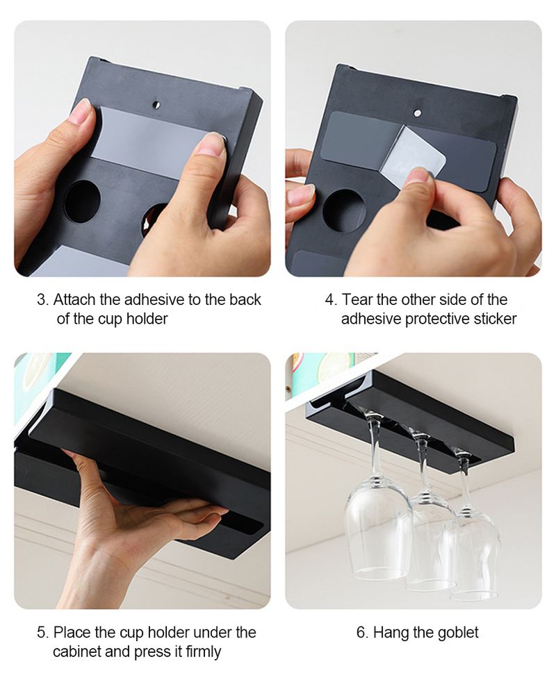 EU Design Wine Glass Rack - Holds 12 Stemware No Drilling | Space-Saving Under Cabinet Holder | ABS Rust-Proof (2 Pack)_voghion.com