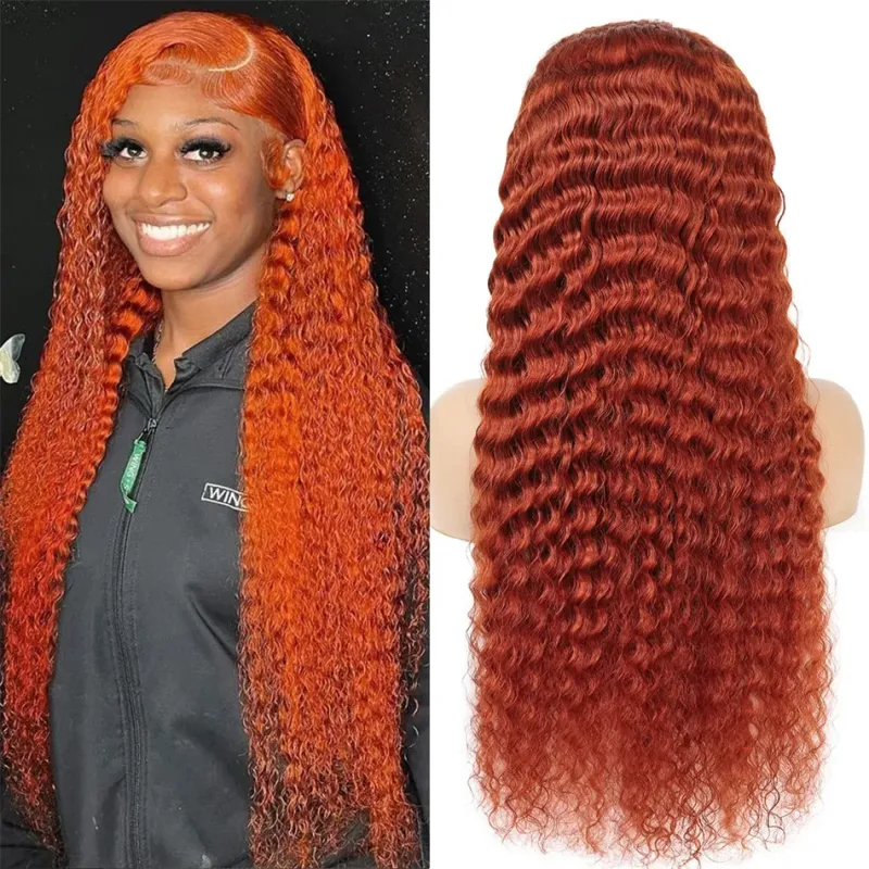 Orange Ginger Lace Front Human Hair Deep Wave HD Lace Frontal Wig_voghion.com