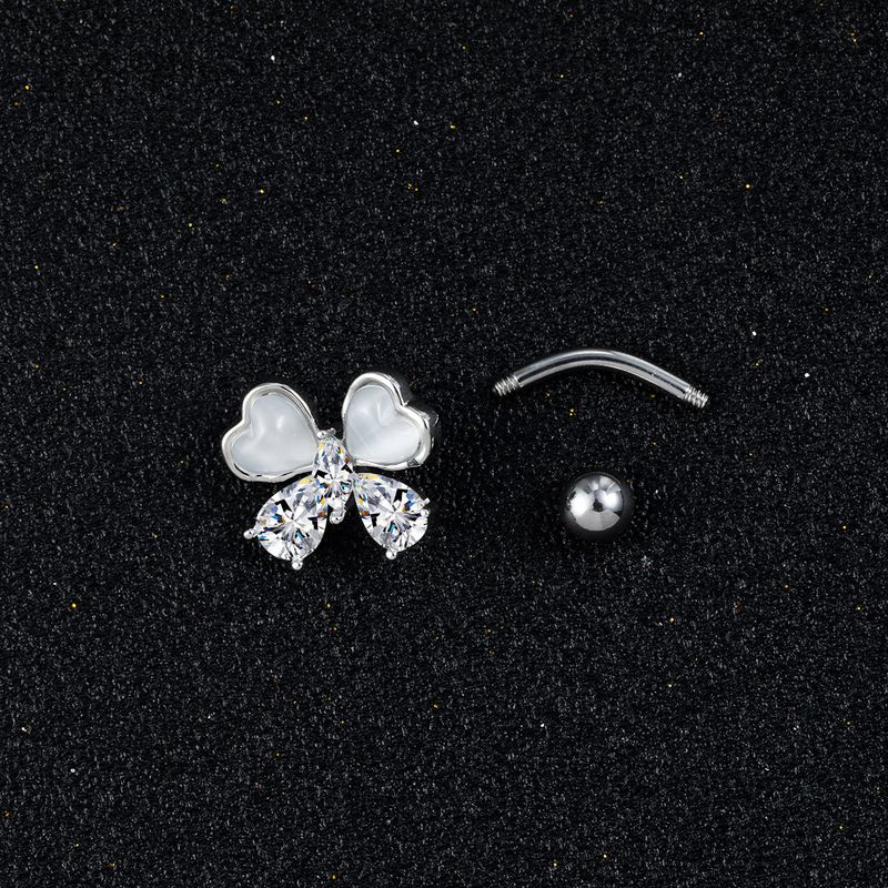 Piercing per ombelico, anello per ombelico con quadrifoglio fortunato, chiodo per ombelico con diamante, design di nicchia, fibbia per ombelico di alta qualità_voghion.com