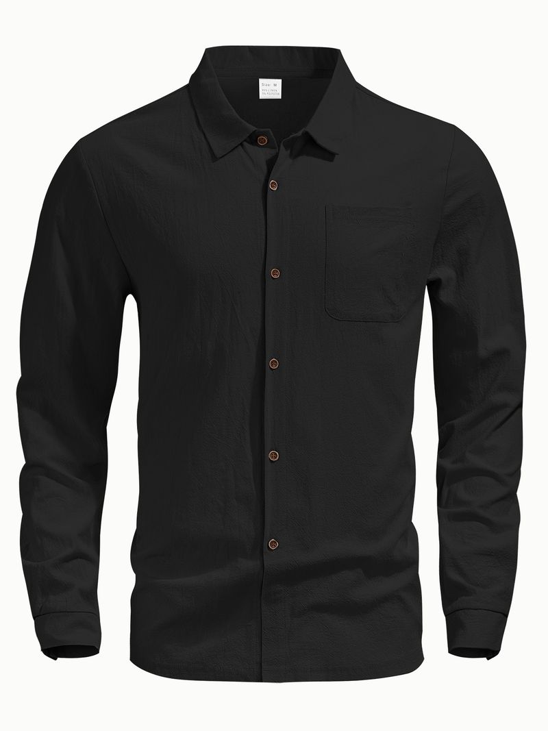 Leinenhemd im Hawaii-Stil für Herren – Atmungsaktives Freizeithemd mit Henley-Kragen und langen Ärmeln für den Sommer, leicht und knitterfrei, schmale Passform_voghion.com