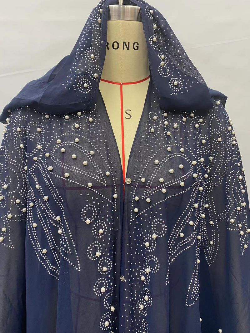 Robe cravejado de strass, xale muçulmano, vestido com capa e capuz, manga morcego, mais vendido_voghion.com