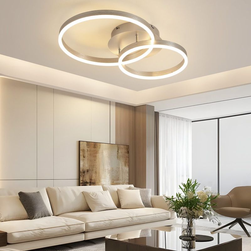 Glitzerlife LED Deckenleuchte - Wohnzimmerlampe Modern Dimmbar 40CM Schlafzimmerlampe Mit Fernbedienung Gold 2 Ring Aus Acryl 46W Deckenbeleuchtung_voghion.com