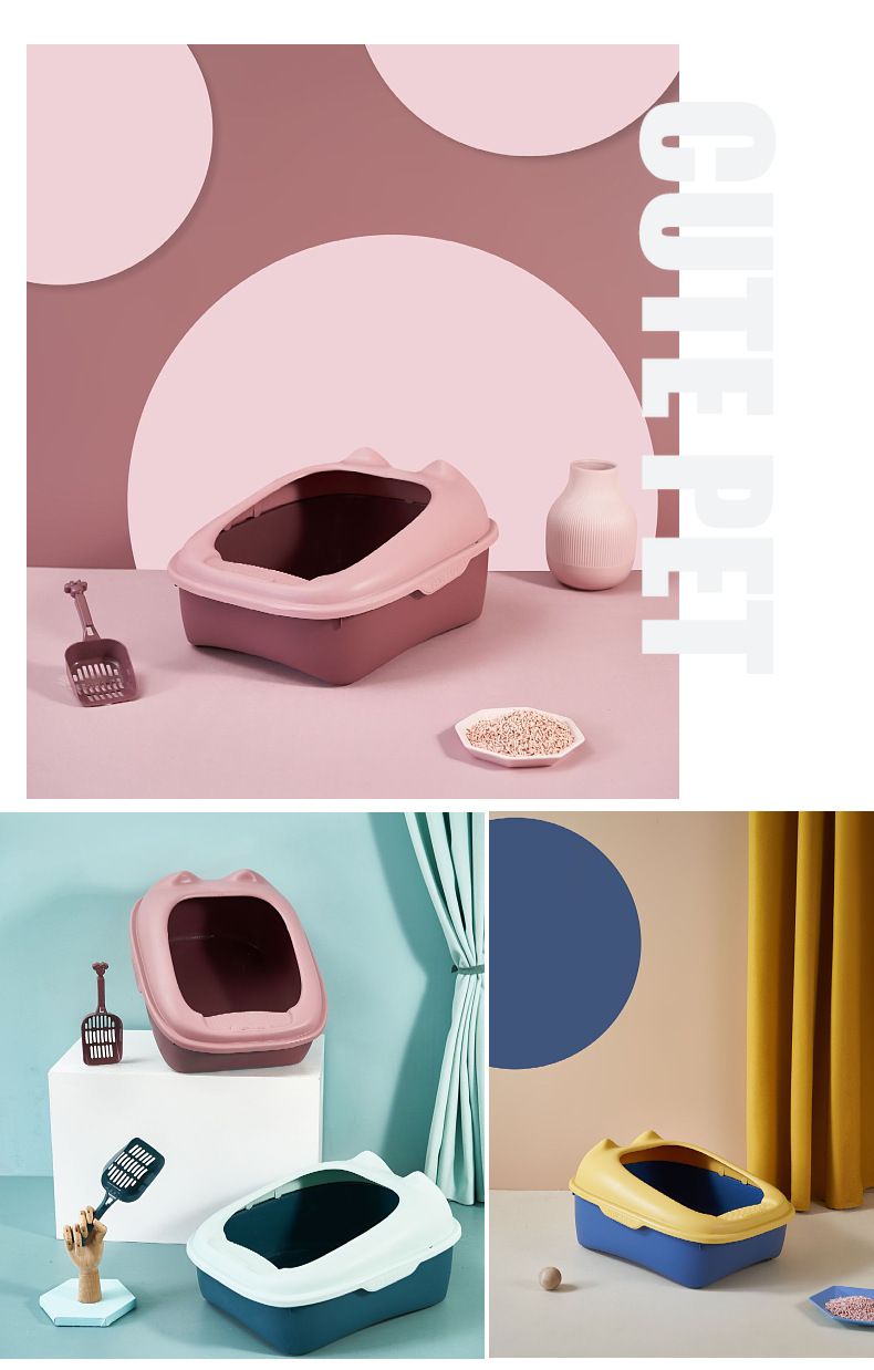 Halvsluten låda, Toalett, Hög kant, Stänkskydd utomhus, Storlek, Extra stort utrymme, Kattlåda_voghion.com