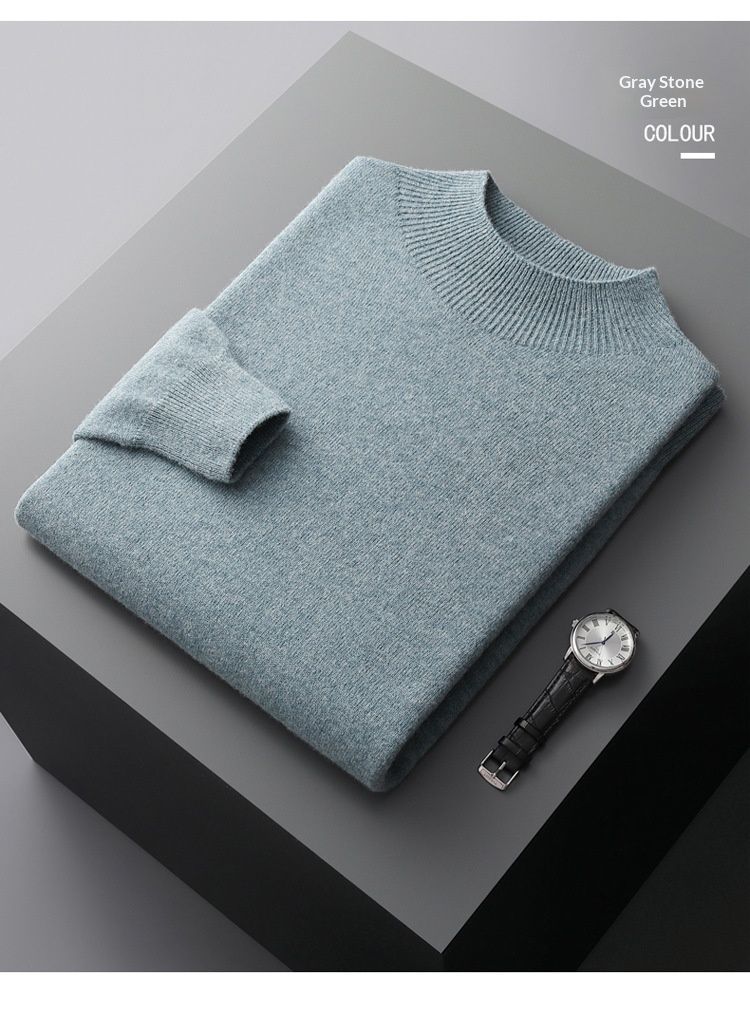 Nordmann 100% Wool Seamless Half Turtleneck Sweater For Men Loose Pullover Solid Color Knitted Warm Base Layer_voghion.com