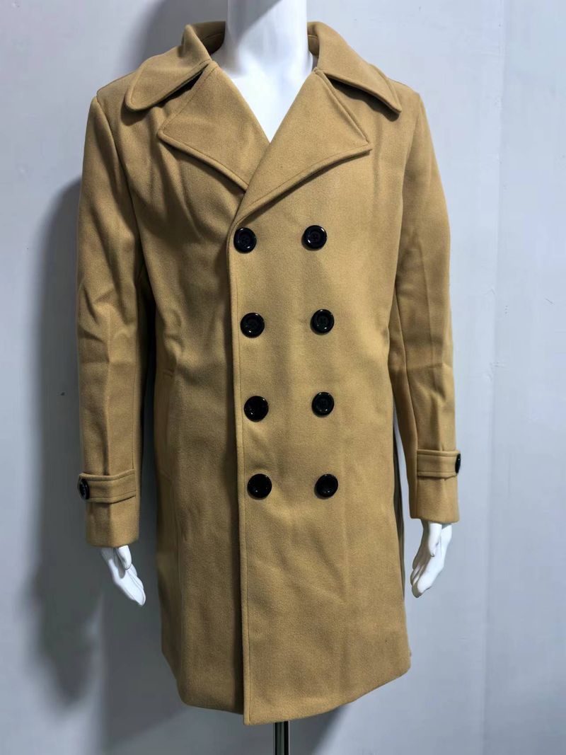【M-4XL 】 Herfst en winter lange windjack met dubbele rij knopen, wollen slim-fit jas voor heren_voghion.com