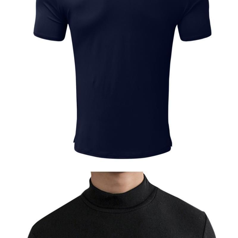 2024 Herbst Winter Stehkragen Kurzarm T-Shirt Herren Basishemd Einfarbiges Oberteil_voghion.com
