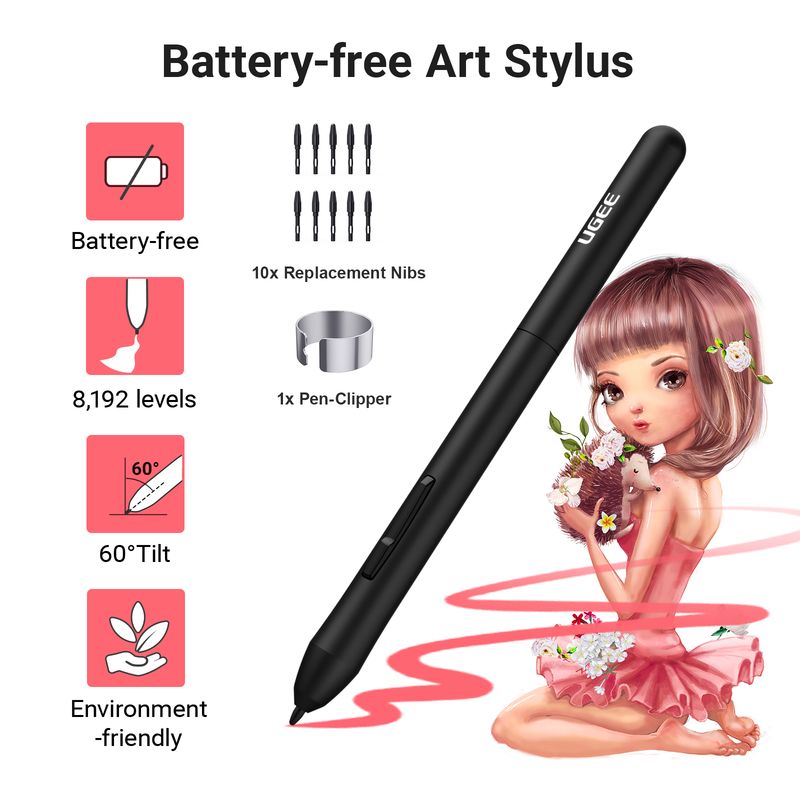 UGEE S640 Grafikstift 6x4 Zoll für PC/Android Digitales Zeichentablett mit 10 Tastenkombinationen 8192 Ebenen 266RPS_voghion.com